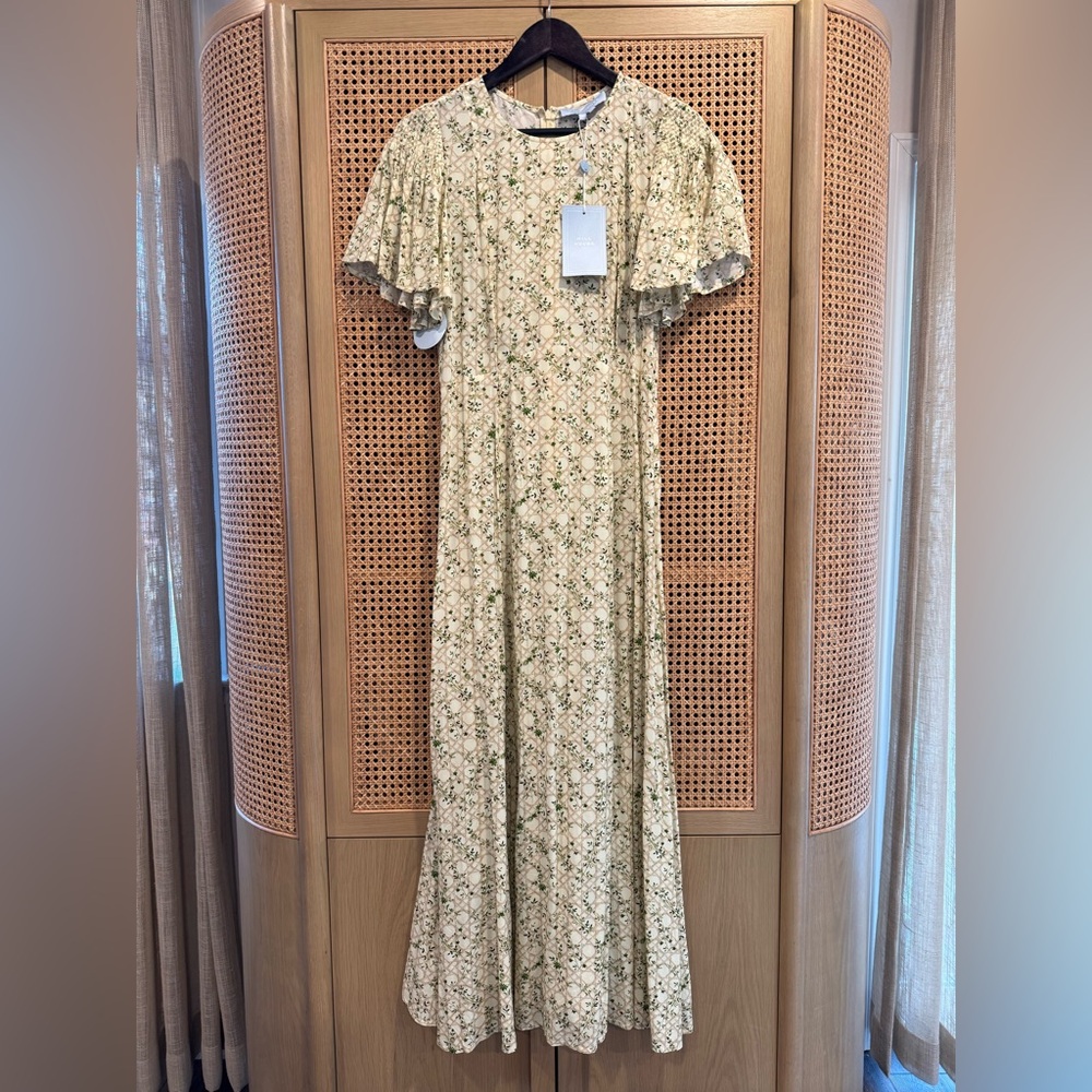 NWT Small Hill House Home The Dominque Dress in Basketweave Vine, Yellow - Picture 3 of 12
